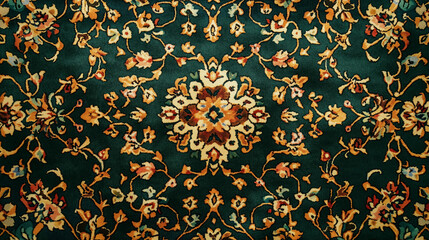 The carpet is green with a pattern
