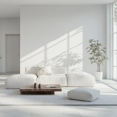 Modern Living Room with a White Couch and a Plant