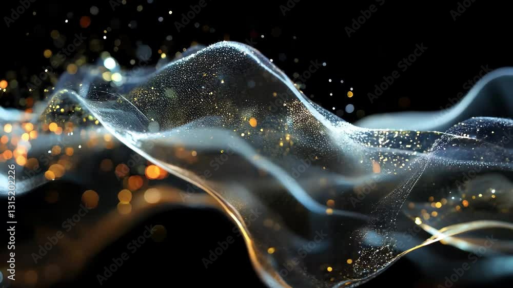Poster dynamic data processing with vibrant particles on a dark background highlighting technology and inno