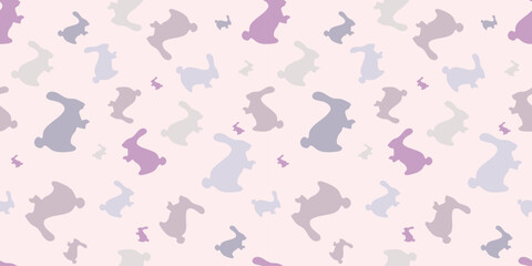 A seamless digital pattern featuring pastel-colored bunny silhouettes on a light background. Perfect for Easter, spring designs, and textiles. Vector illustration