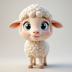 Naklejka premium Cheerful cartoon lamb prancing across white background, bringing whimsical charm to kid friendly design and playful graphic projects