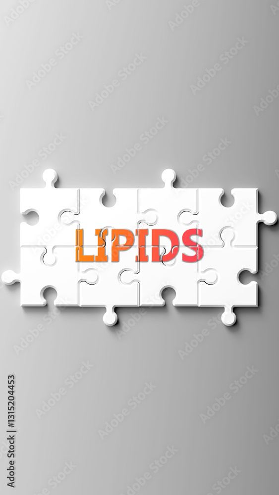 Aufkleber lipids complex like a puzzle - pictured as word lipids on a puzzle pieces to show that lipids is com