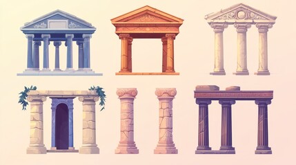 Six diverse ancient Greek architectural elements.