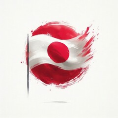 Watercolor artistic rendering of Japan's national flag emblem gracefully waving