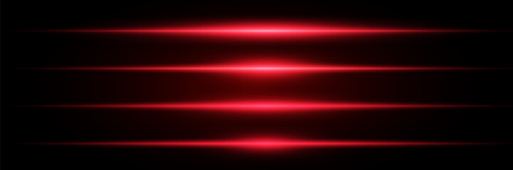 Horizontal glowing red laser lines. Neon flash. Laser lines of light. Speed ​​effect. EPS 10.