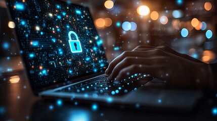Digital security concepts with a locked laptop screen symbolizing cybersecurity and online protection