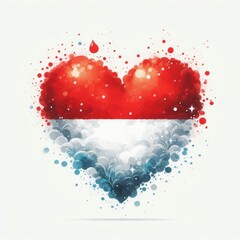 Watercolor heart icon design incorporating the Indonesian flag colors creatively