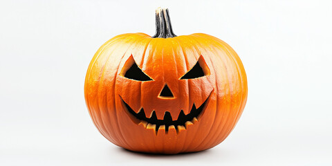 Single spooky Halloween pumpkin Jack-O-Lantern isolated on a solid color background