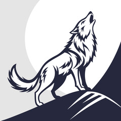 Elegant Wolf Howling Silhouette with Starry Night and Full Moon