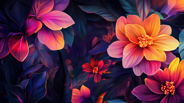 Modern floral patterns with glowing light, vibrant and artistic composition, textured and clean design, bold and radiant tones. Radiant - Temple. Illustration