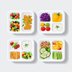 Organized set of healthy food in a white container ready for meal prep and planning for balanced nutrition