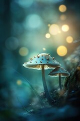 Closeup view of fresh mushroom in forest in Spring.