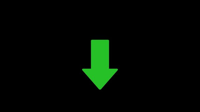 Down direction arrows symbol. green arrow button icon or swipe-down arrow signal animation. download icon sign.  Green Arrow Down floor Icon On alpha channel. 