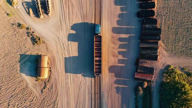 Truck transporting goods across the Yuma Desert during daylight hours, Aerial view of a truck in Yuma Desert