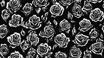 Elegant black and white rose pattern with intricate floral detailing