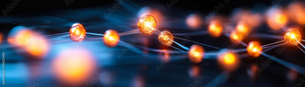 Poster abstract concept of glowing network nodes and connecting lines representing digital communication an