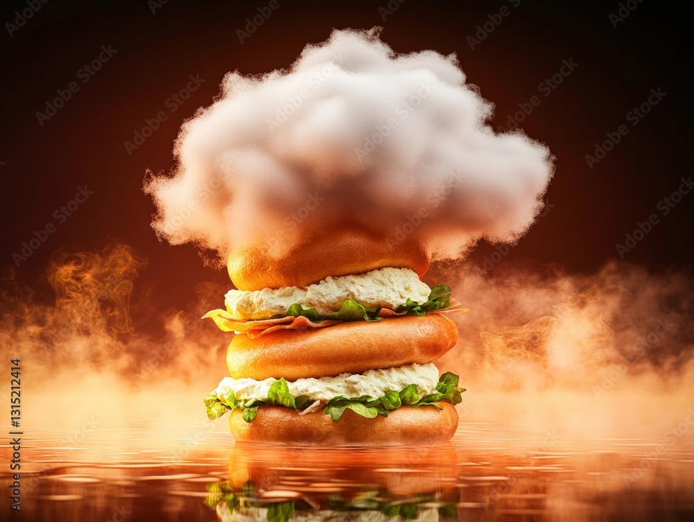 Aufkleber delicious hamburger with a fluffy cloud topping creating a unique and whimsical culinary experience 