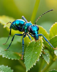 Naklejka premium green ant on a green leaf