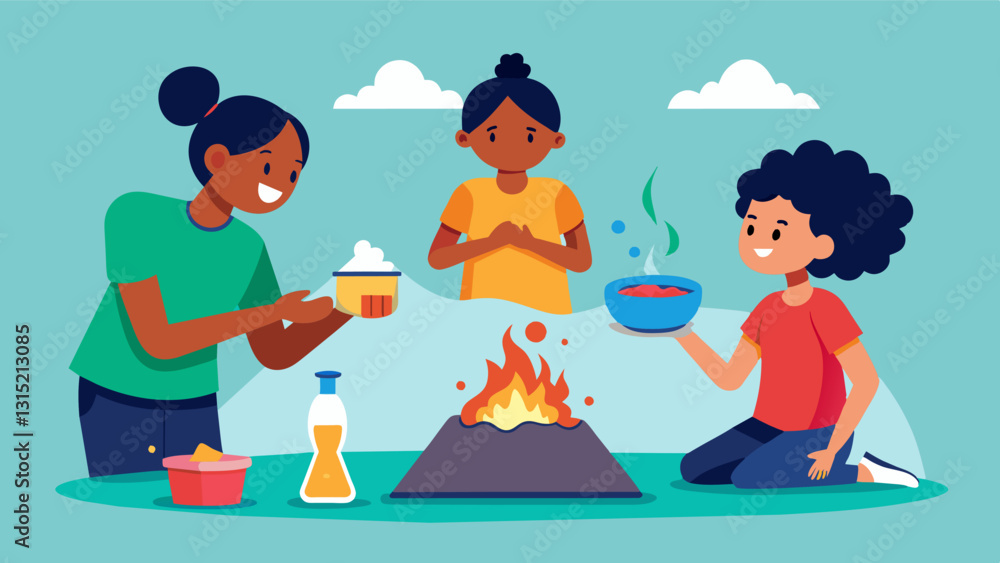 Poster using household items like vinegar and baking soda participants create their own homemade volcanoes 