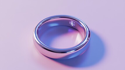 A close-up of a platinum wedding ring with a single diamond on a white isolated background