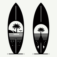 very simple flat and minimalist Surfboard silhouette in black on a white background