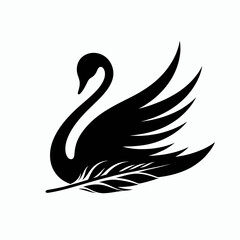 Obraz premium very simple flat and minimalist Swan Feather silhouette in black on a white background