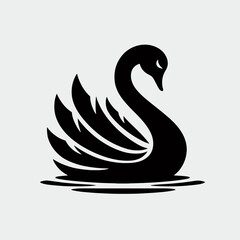 Fototapeta premium very simple flat and minimalist Swan Lake silhouette in black on a white background 