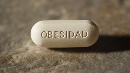 Pastilla con la palabra OBESIDAD escrita