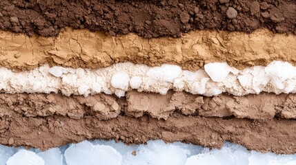 Fascinating close-up of a soil layer revealing permafrost ice formation and unique geological features in nature