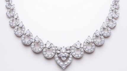 Fototapeta premium A close-up of a diamond-studded necklace with a modern design on a white isolated background