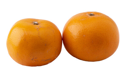 Two oranges on white background, close-up
