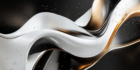 Elegant fluidity, an abstract fusion of white, gold, and black