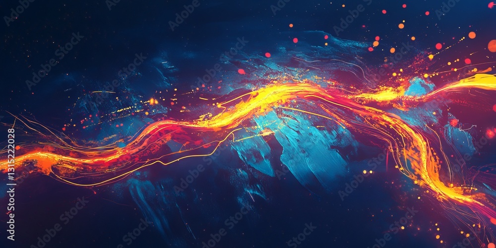 Poster this vibrant abstract background features flowing light and colorful dots, creating an energetic and