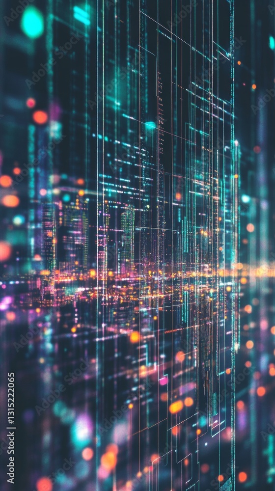 Aufkleber colorful abstract digital network visualization with glowing lights and vibrant patterns