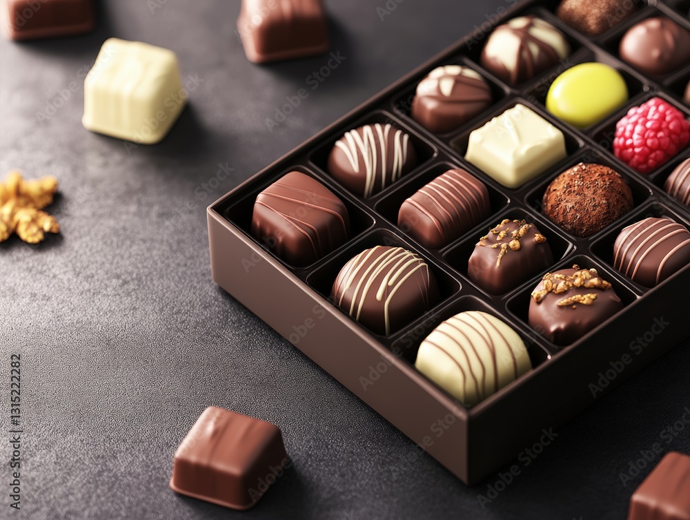 Aufkleber gourmet box of chocolates with nuts displayed elegantly in a studio setting ideal for any chocolate 