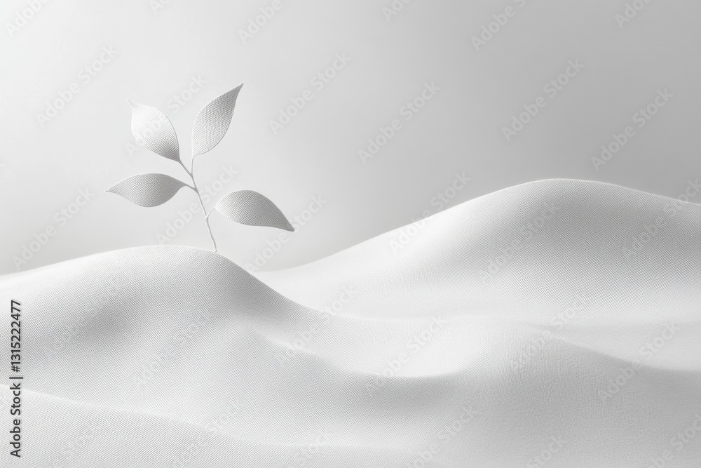 Aufkleber a soothing image featuring soft white fabric creating gentle waves, with a single leafy stem symboli