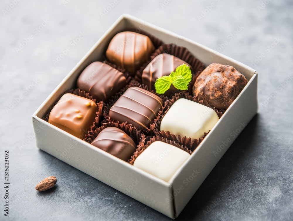 Poster exquisite collection of assorted chocolates arranged beautifully in a studio setting with intricate 