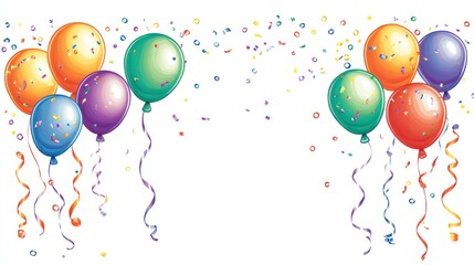 Colorful balloons and confetti border.