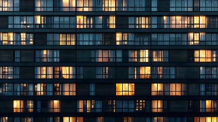 Illuminated Windows Of Modern Residential Building At Night Urban Cityscape With Warm And Cool Light Contrast