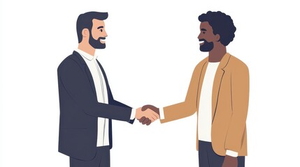 Fototapeta premium A businessman shaking hands with a client, smiling in a professional meeting on a white isolated background