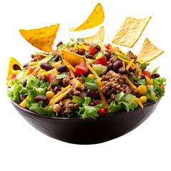 A Fresh Taco Salad with Ground Beans Cheese Isolated on Transparent Background
