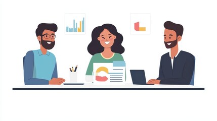 A businesswoman presenting a report to her colleagues with a smile on a white isolated background