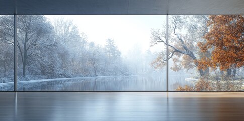 A spotless white room with a window creating shadows and a green plant on a white wall, surrounded by a luxurious ambiance and a wooden floor