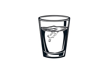 A simple black and white vector icon of a glass of water, with a minimalist design.