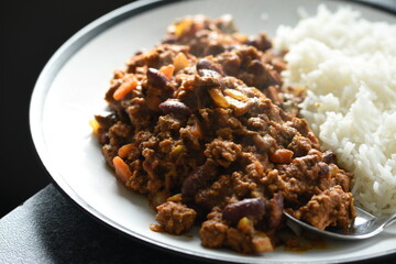 chili con carne and white rice