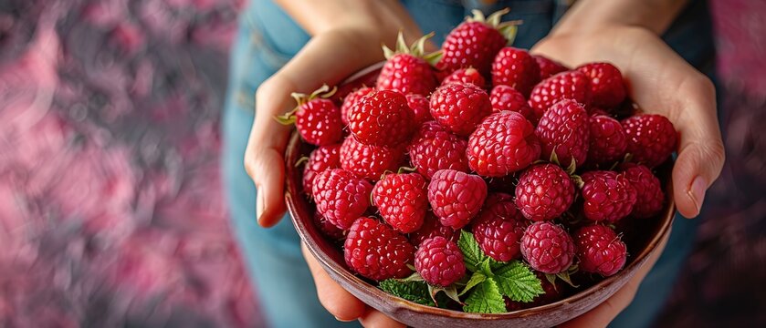 ripe raspberry in palms