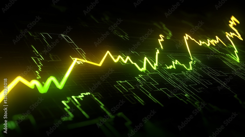 Aufkleber dynamic data visualization of upward trending graphs in neon green and yellow colors
