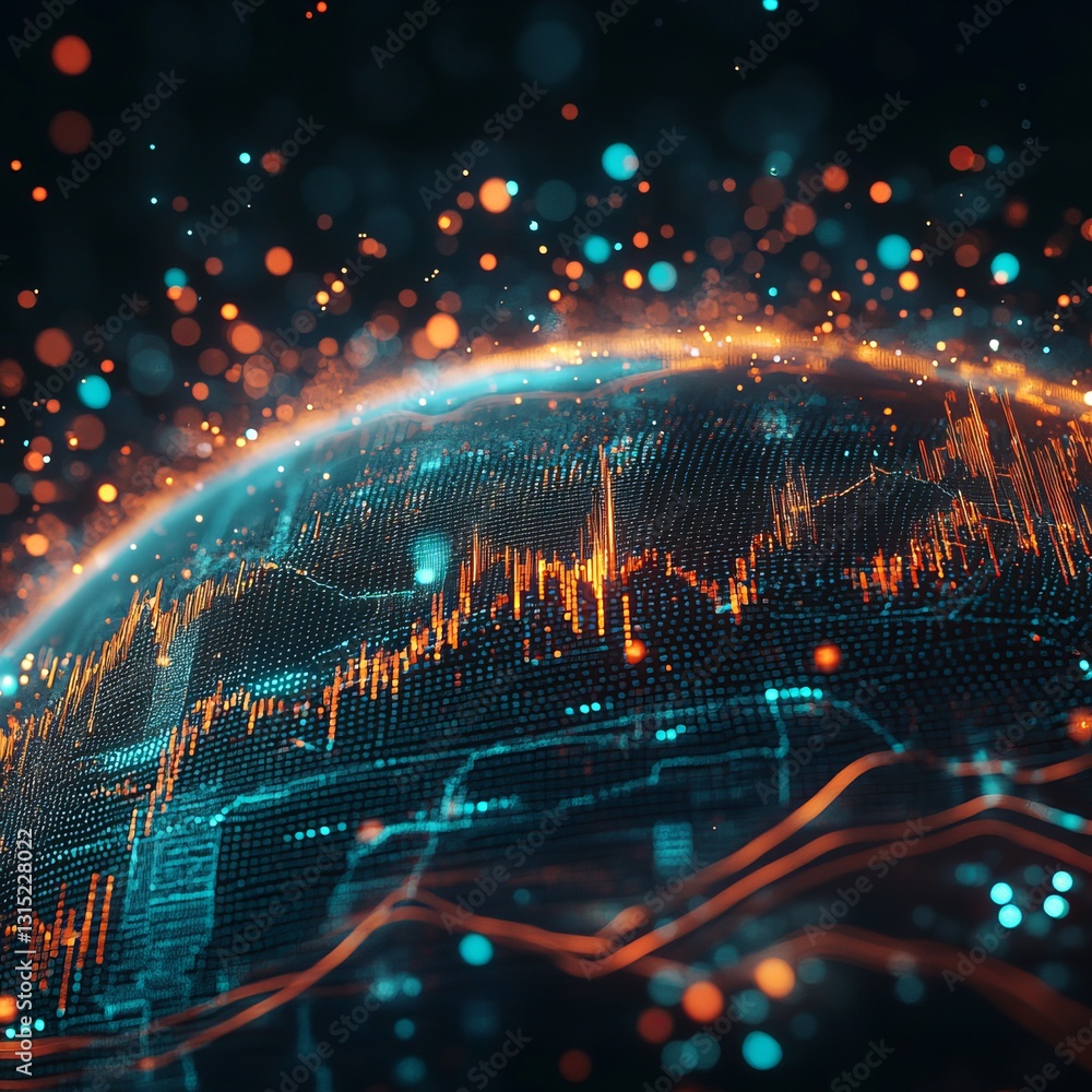 Poster this vibrant abstract image features a digital globe with intricate data visualization, showcasing b