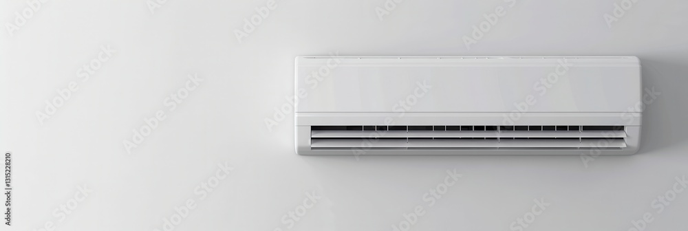 Poster simple and clean air conditioner mounted on a white wall for installation guides and promotional mat