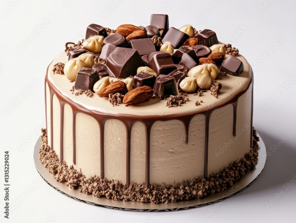 Aufkleber scrumptious cake featuring nuts and chocolate layers with a beautiful presentation in a studio setti